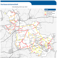 verkeersintensiteit, ontwikkeling 2018 naar 2019, gemiddeld op werkdagen